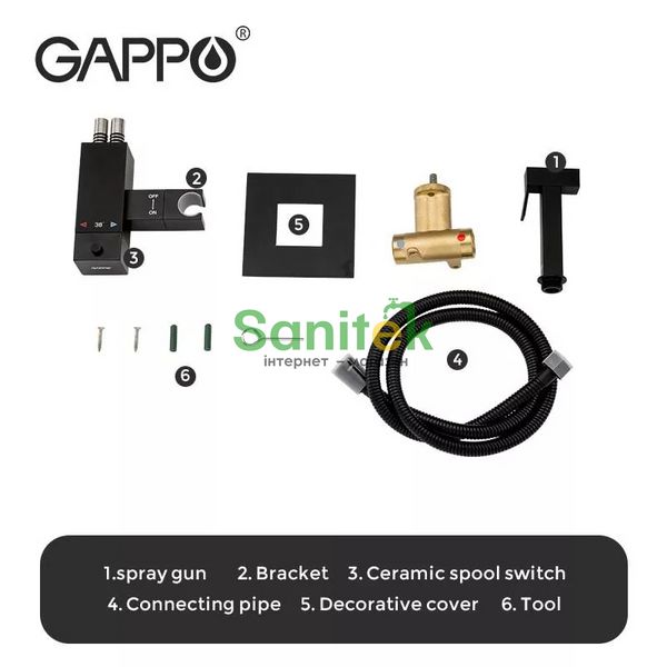Смеситель с гигиеническим душем Gappo G7207-60 скрытого монтажа с термостатом (чёрный матовый) 927298 фото