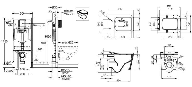 Комплект 4 в 1: Инсталяция GROHE Rapid SL 3 в 1 3884966Q + Унитаз безободковый Kroner Eifel WHI523629 RIMLESS с сиденьем Slim Duroplast / Soft-close / Quick relase KE523629WHIR (3884966KE523629) 934273 фото