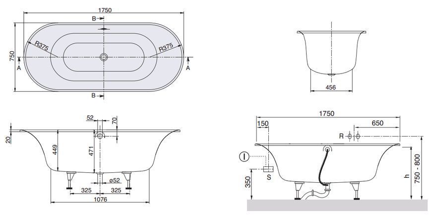 Ванна кварилова Villeroy&Boch Cetus 175x75 (UBQ175CEU7V-01) 120451 фото