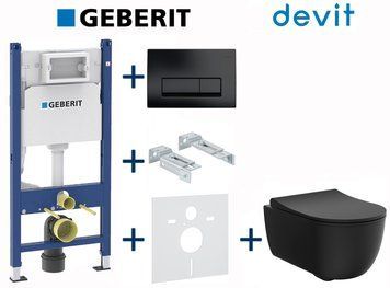 Комплект інсталяції Geberit Duofix 458.126.00.1+115.119.14.1 з унітазом Devit Devit Art 2.0 3020140B Clean Pro з сидінням soft-close (чорний матовый) 757450 фото
