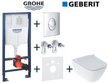 Комплект инсталляции Grohe Rapid SL 38721001 с унитазом Geberit Smyle Square Rimfree 500.685.01.1 с сиденьем Duroplast Soft Close 723565 фото
