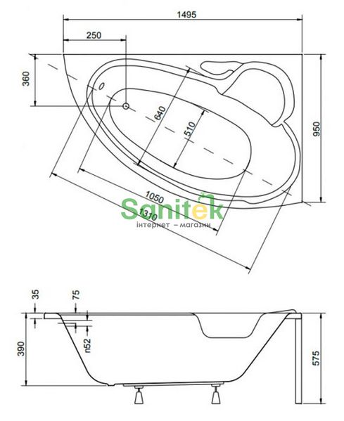 Ванна акриловая Besco Bianka 150x95 (WAB-150-NL) без ручек с отверстиями под ручки 371306 фото