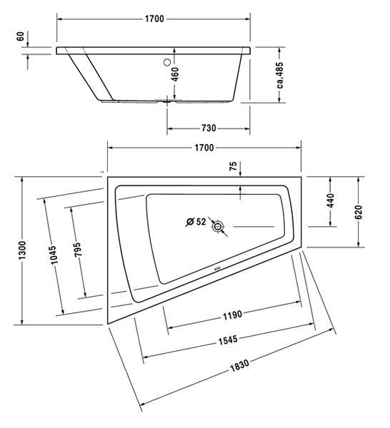 Ванна акрилова Duravit Paiova 170x130 (700214000000000) ліва 120601 фото