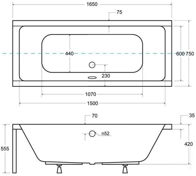 Ванна акрилова Besco Quadro 165x75 (WAQ-165-PK) без ніжок 371585 фото