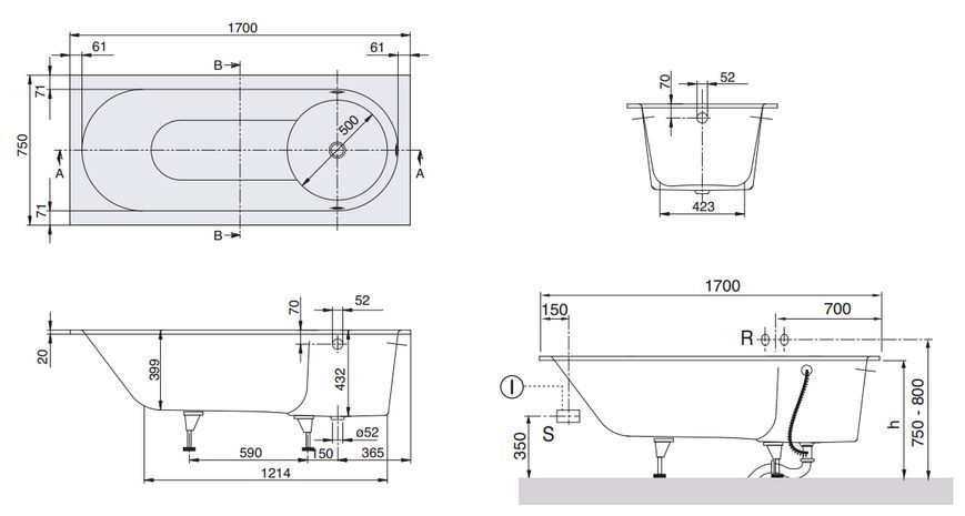 Ванна квариловая Villeroy&Boch Libra 170x75 (UBQ170LIB2V-01) 83255 фото