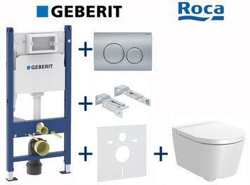 Комплект інсталяції Geberit Duofix 458.126.00.1+115.127.46.1 з унітазом Roca Inspira Round Rimless A346528000 з сидінням Soft Closing 773379 фото