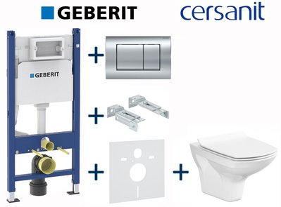 Комплект інсталяції Geberit Duofix 458.126.00.1+115.137.21.1 з унітазом Cersanit Carina Clean On з сидінням Soft Closing 696736 фото