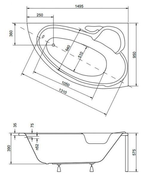 Ванна акрилова Besco Bianka 150x95 (WAB-150-NL) ліва 371307 фото