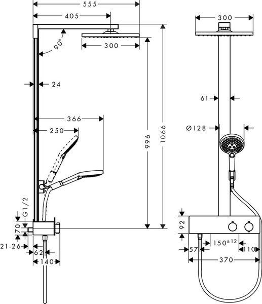 Душевая система Hansgrohe Raindance E Showerpipe 300 1jet 27361000 ShowerTablet 350 с термостатом (хром) 160198 фото