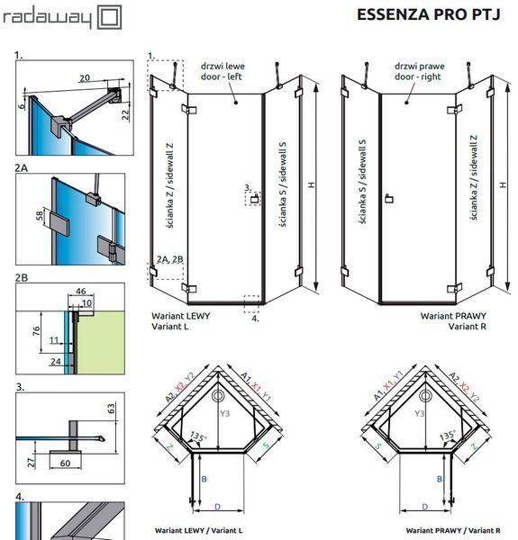 Бічна стінка Radaway Essenza Pro PTJ 80x90 (10100400-01-01) профіль хром/скло прозоре 372224 фото
