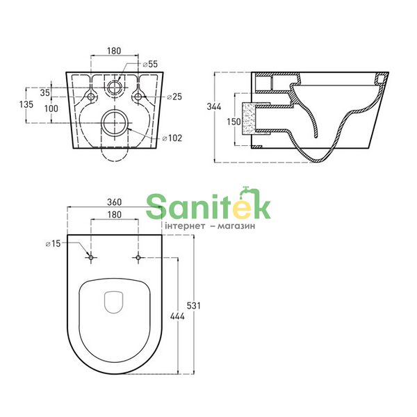 Унитаз подвесной Imprese Vaclav Rimless c06806403 с сиденьем slow-closing 959856 фото