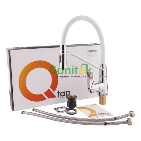 Змішувач для кухні Qtap Estet CRW 007F з душем (QTESTCRW007F) хром/білий 324320 фото