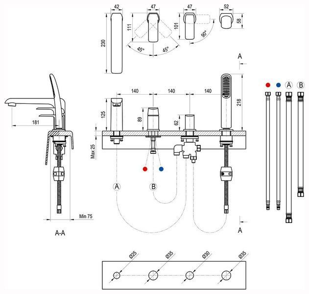 Смеситель для ванны Ravak Flat FL 026.20BL X070176 (чёрный) 667873 фото