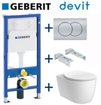 Комплект інсталяції Geberit Duofix 458.103.00.1+115.107.46.1 з унітазом Devit Acqua New Rimles 3020155 з сидінням Slim soft-close quickfix 743181 фото