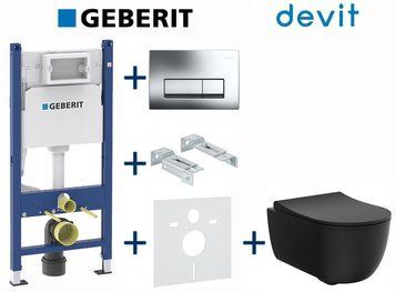 Комплект інсталяції Geberit Duofix 458.126.00.1+115.119.21.1 з унітазом Devit Devit Art 2.0 3020140B Clean Pro з сидінням soft-close (чорний матовый) 757452 фото