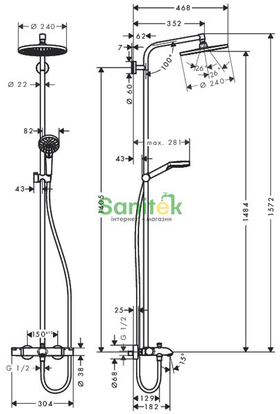 Душова система Hansgrohe Crometta S 240 Showerpipe 27320000 з термостатом (хром) 135694 фото
