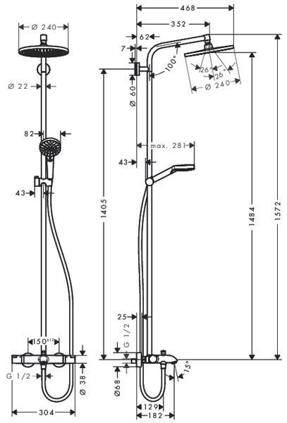 Душевая система Hansgrohe Crometta S 240 Showerpipe 27320000 с термостатом (хром) 135694 фото