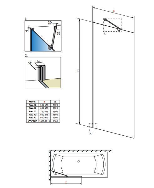Шторка для ванни Radaway Idea Black PNJ 100 (10001100-54-01) чорний профіль/скло прозоре 280996 фото