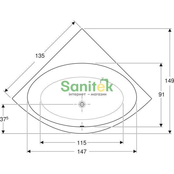 Ванна акрилова Geberit Selnova 135x135 (554.287.01.1) з ніжками 425683 фото