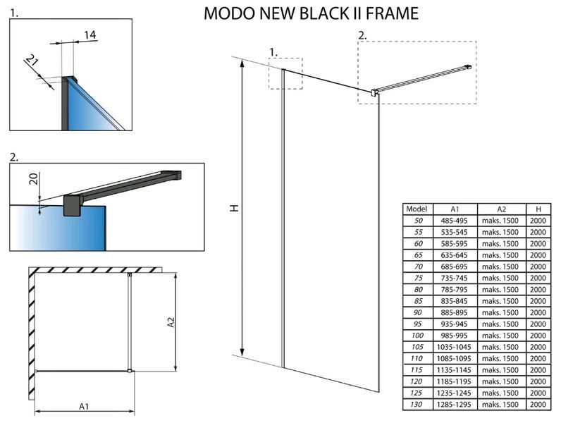 Душевая кабина Radaway Modo New Black II Frame 100 Walk-In (389104-54-56) чёрный профиль/стекло прозрачное 280735 фото