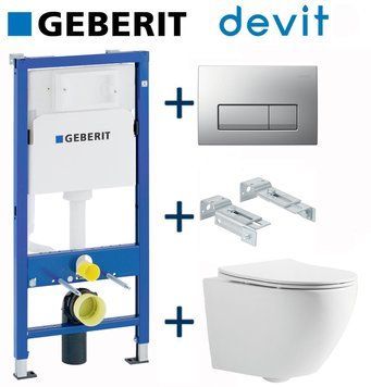 Комплект інсталяції Geberit Duofix 458.103.00.1+115.119.46.1 з унітазом Devit Universal 3020162 Clean Pro з сидінням soft-close quick-fix 730161 фото