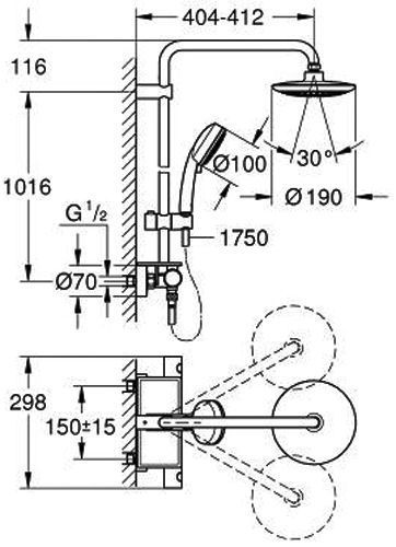 Душова система Grohe Euphoria System 190 26249000 з термостатом (хром) 136201 фото