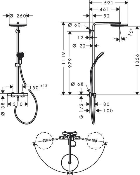 Душевая система Hansgrohe Pulsify S Puro Showerpipe 260 1jet EcoSmart 24237140 с термостатом (бронза матовая) 952237 фото