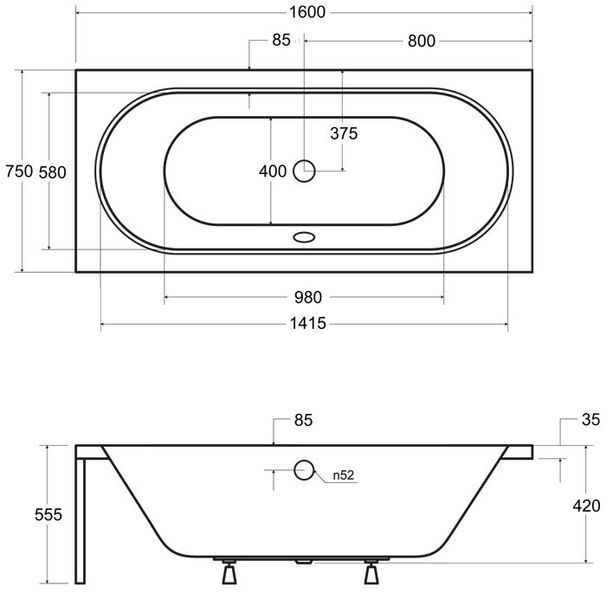 Ванна акрилова Besco Vitae 160x75 (WAV-160-PK) без ніжок 371701 фото