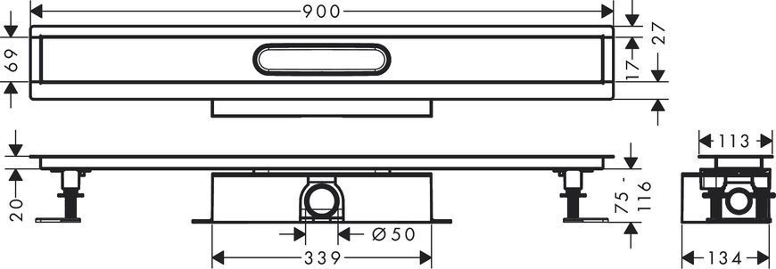 Душевой трап Hansgrohe uBox universal &oslash;50 (56025180) 900 мм без решетки 491351 фото