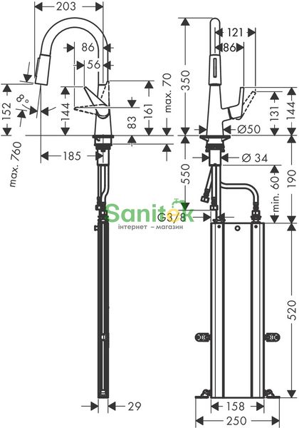 Смеситель для кухни Hansgrohe Talis M51 160 73850000 с душем 2jet (хром) 304786 фото