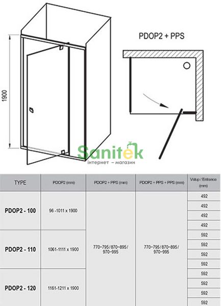 Душевая кабина Ravak Pivot PDOP2+PPS 110x90 (03GD0C00Z1+90G70C00Z1) полированный профиль/стекло Transparent 279739 фото