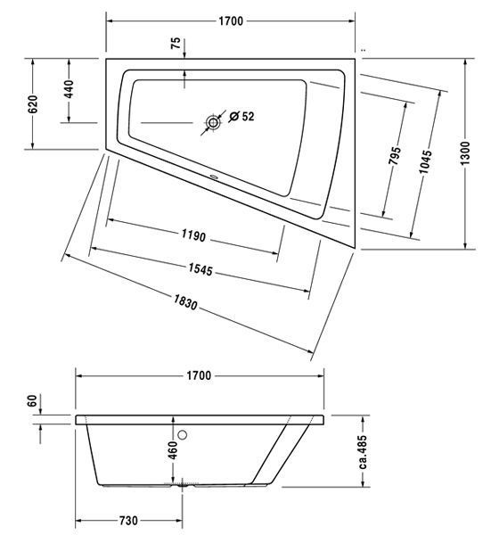Ванна акрилова Duravit Paiova 170x130 (700215000000000) права 120610 фото