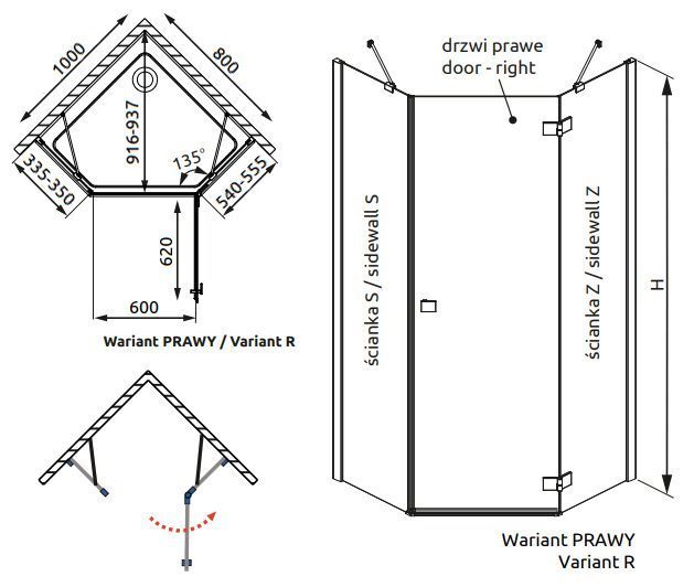 Бічна стінка Radaway Essenza New Black PTJ 100x80 (385055-54-01) чорний профіль/скло прозоре 279360 фото