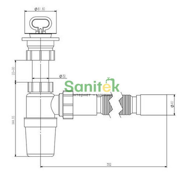 Сифон для умывальника Koller Pool Ф40 KP-7013 с гибким соединением 932766 фото