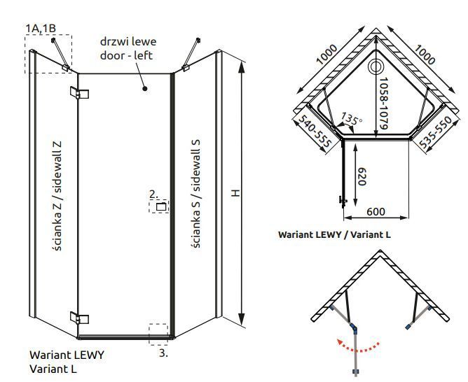 Боковая стенка Radaway Essenza New Black PTJ 100x100 (385051-54-01) чёрный профиль/стекло прозрачное 279361 фото