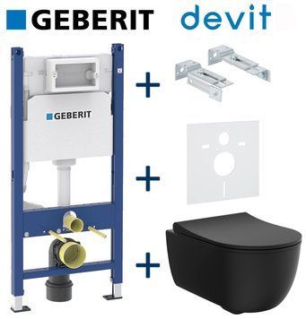 Комплект інсталяції Geberit Duofix 458.126.00.1 з унітазом Devit Devit Art 2.0 3020140B Clean Pro з сидінням soft-close (чорний матовый) 757455 фото