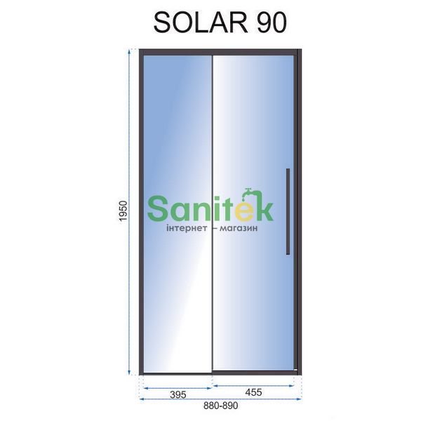 Душові двері Rea Solar 90x195 (REA-K6319) профіль чорний/скло прозоре 370635 фото