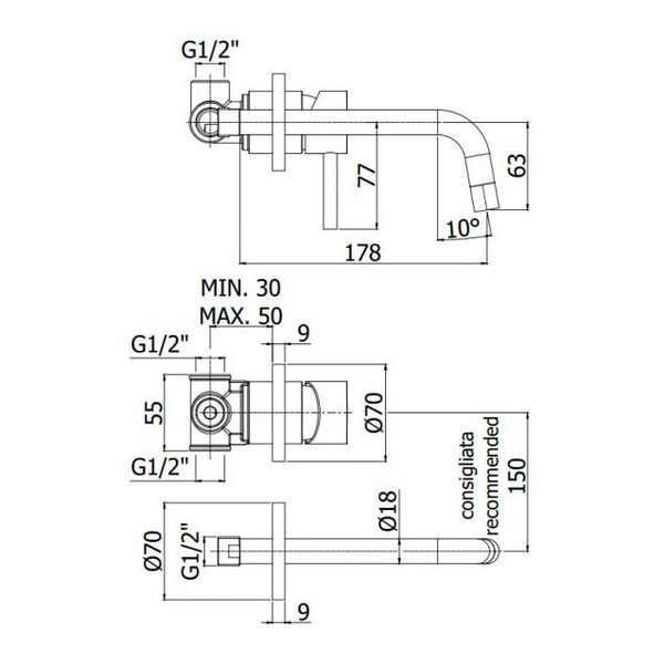 Смеситель для умывальника Paffoni Light LIG006ST70 скрытого монтажа (нержавеющая сталь) 422537 фото