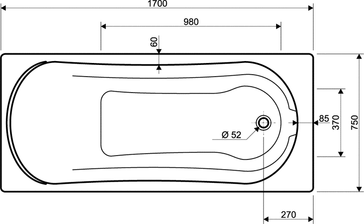 Ванна акриловая Kolo Comfort 170x75 (XWP307000G) с ножками и сифоном Geberit 150.520.21.1 138987 фото