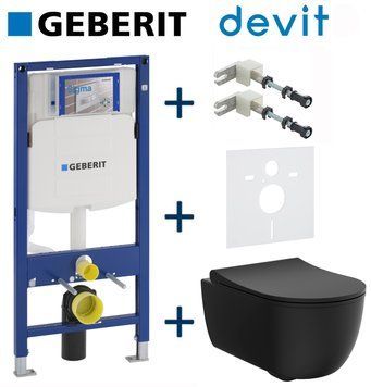Комплект інсталяції Geberit Duofix 111.300.00.5 з унітазом Devit Devit Art 2.0 3020140B Clean Pro з сидінням soft-close (чорний матовый) 757463 фото