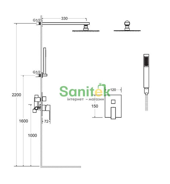 Душова система Besco Modern I/Varium I BP-MVI-CZ (чорний матовий) 428381 фото