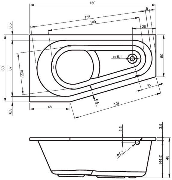 Ванна акриловая Riho Delta 150x80 L (BB8100500000000) левая 152712 фото