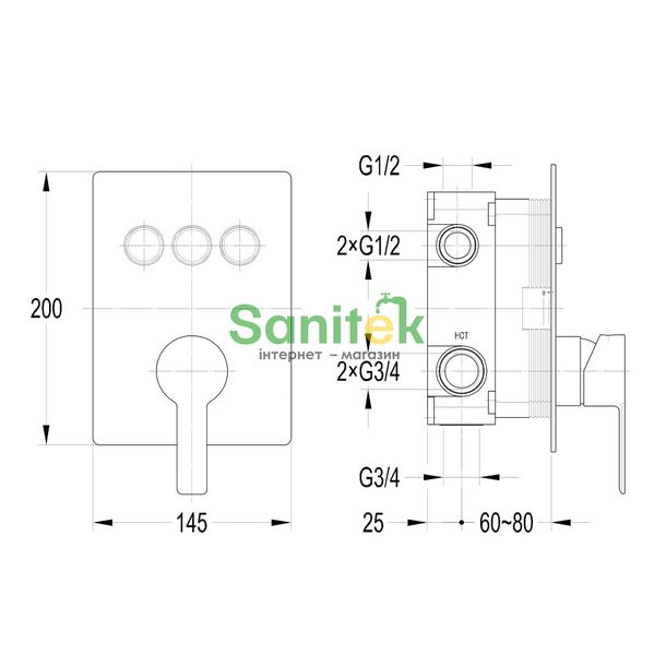 Змішувач для ванни та душу Imprese Smart Click ZMK101901202 прихованого монтажу 3-ходовий (хром) 325756 фото