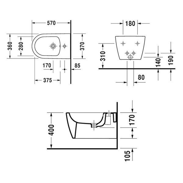 Биде подвесное Duravit ME by Starck 2288153200 (белый матовый) 358582 фото