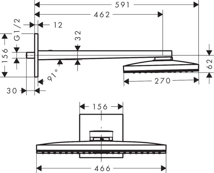 Верхній душ Hansgrohe Rainmaker Select 460 1jet 24003600 з тримачем (чорний-хром) 160465 фото