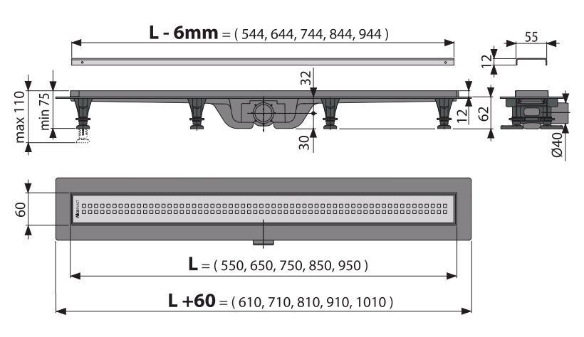 Душевой трап Alcaplast APZ9-850M Simple с решёткой 141773 фото