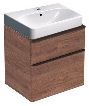 Тумба с умывальником Geberit Smyle Square 60 см (500.352.JR.1/500.229.01.1) тёмный орех 538118 фото