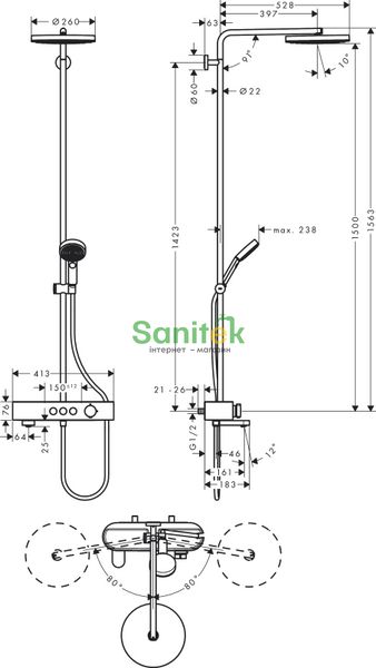 Душевая система Hansgrohe Pulsify S Showerpipe 260 1jet 24230000 с термостатом (хром) 436125 фото