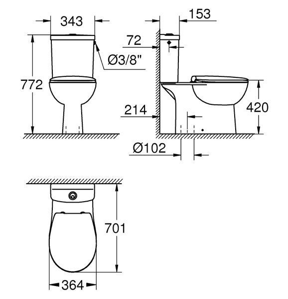 Унитаз-компакт Grohe Bau Ceramic 39346000 Rimless с сиденьем soft close (вертикальный выпуск) 273518 фото
