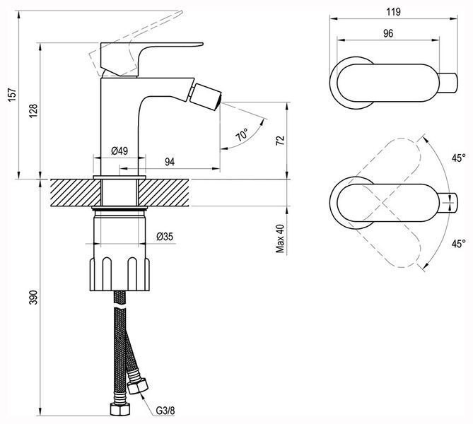 Смеситель для биде Ravak Eleganta EL 056.20BLM (X070295) черный матовый 710670 фото